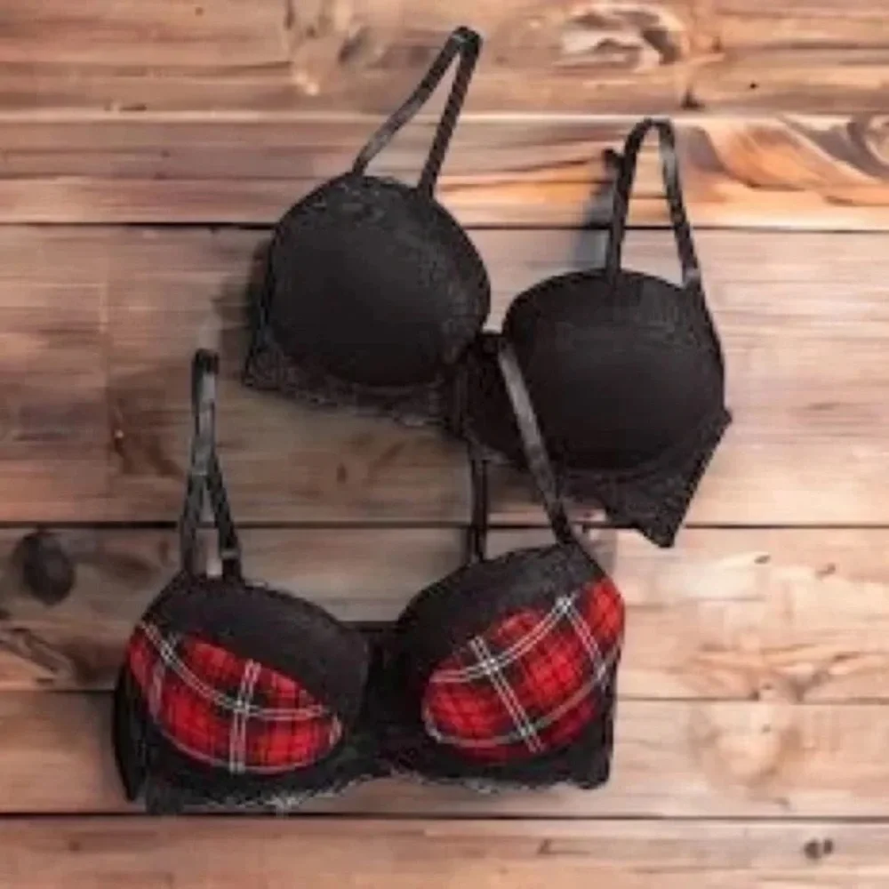 Cato | Red Plaid Black Bra Set Size 36B